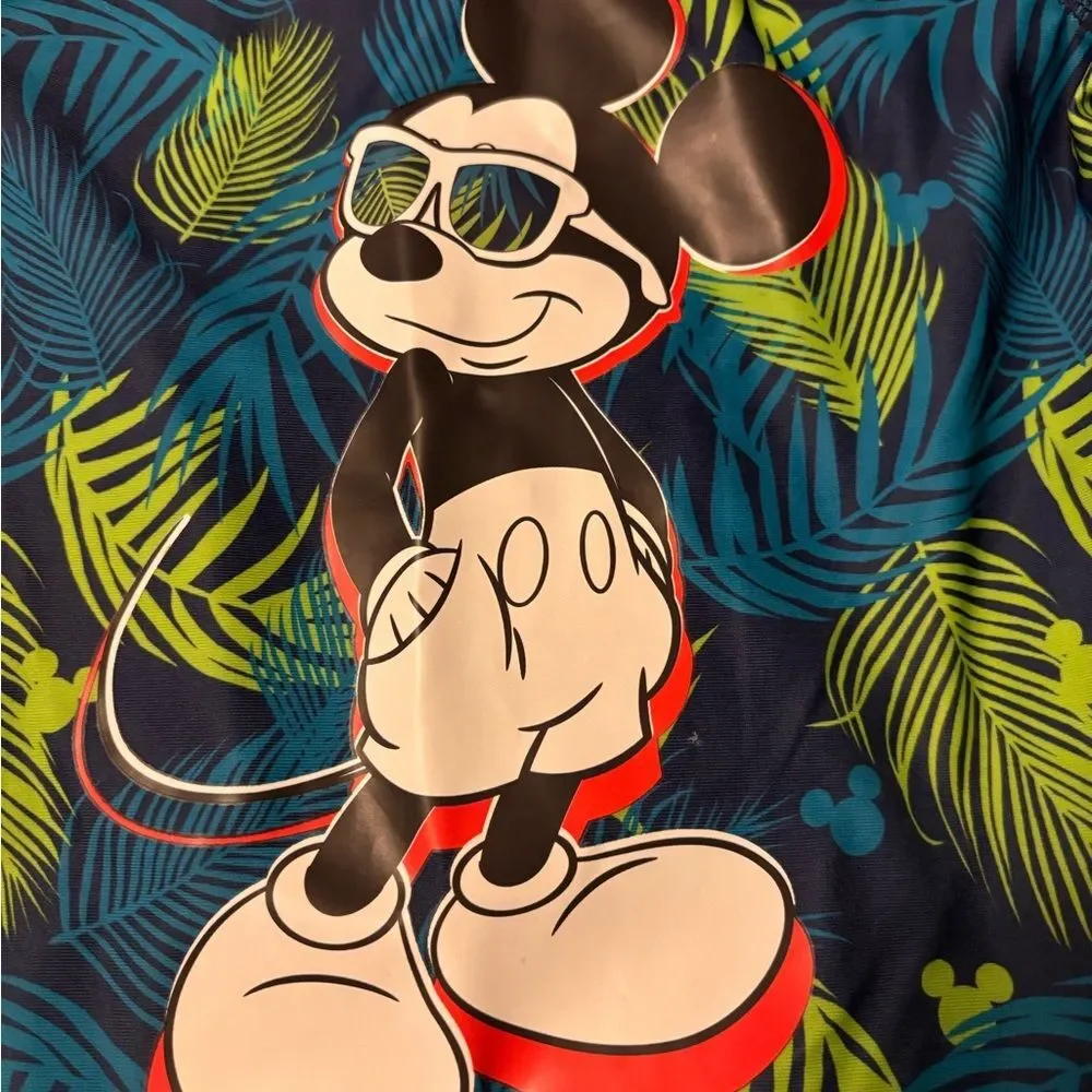 Disney Kids Lime & Navy Mickey Mouse Tropical Rash Guard Swim Set and Swim Shoes